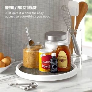 Non-Skid Pantry Cabinet Lazy Susan Turntable, 12-Inch, White/Gray